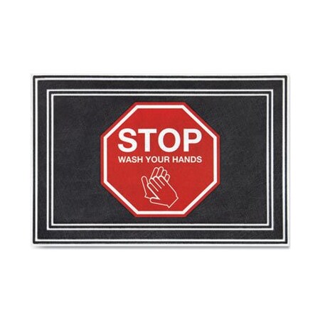 Apache Mills , MESSAGE FLOOR MATS, 24 X 36, CHARCOAL/RED, inSTOP WASH YOUR HANDSin 3984528832X3